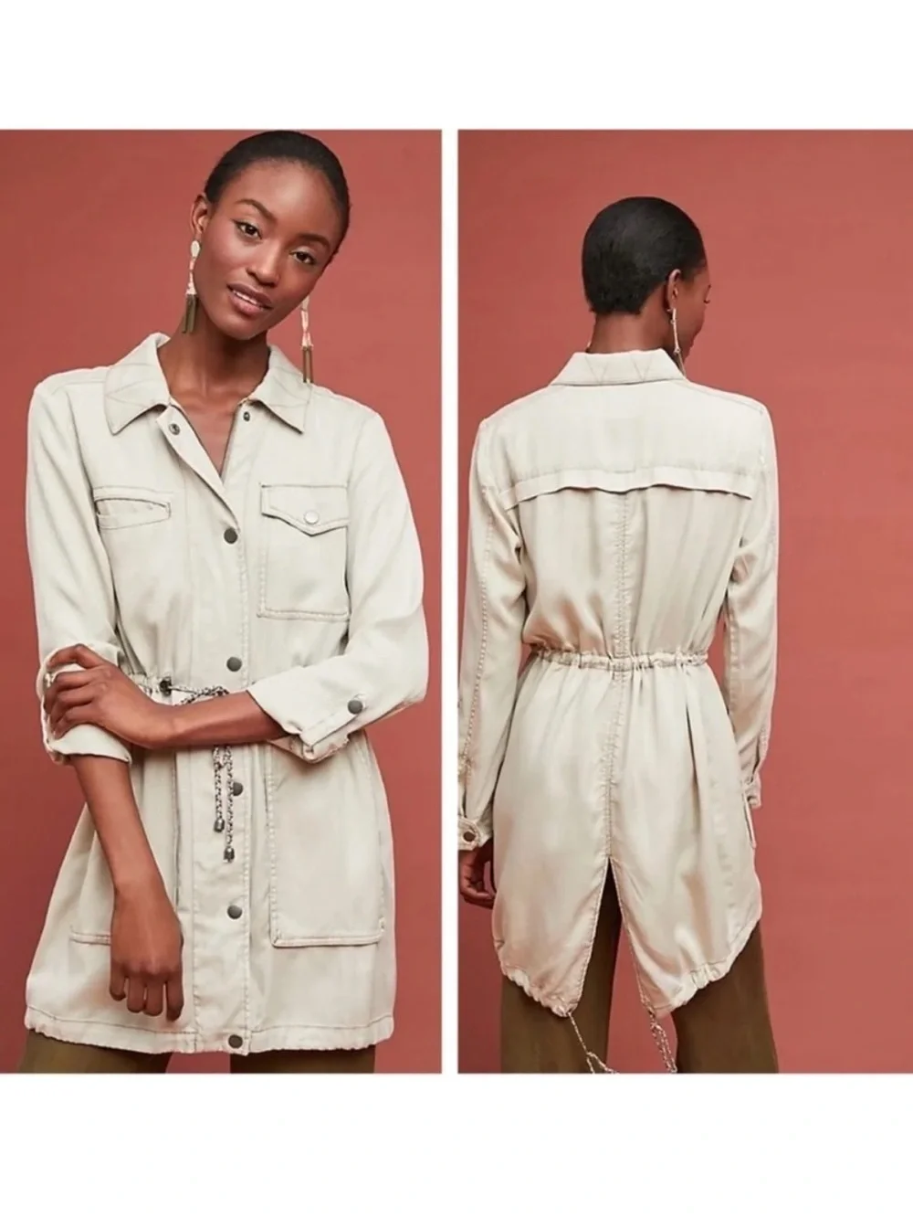 Anthropologie Manto Field‎ Jacket, Khaki Size Large Lightweight Drawstring Waist